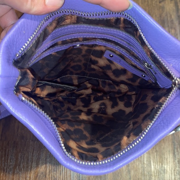 b. Makowsky Purple Slim Genuine Pebbled Leather Crossbody Bag - Picture 6 of 15